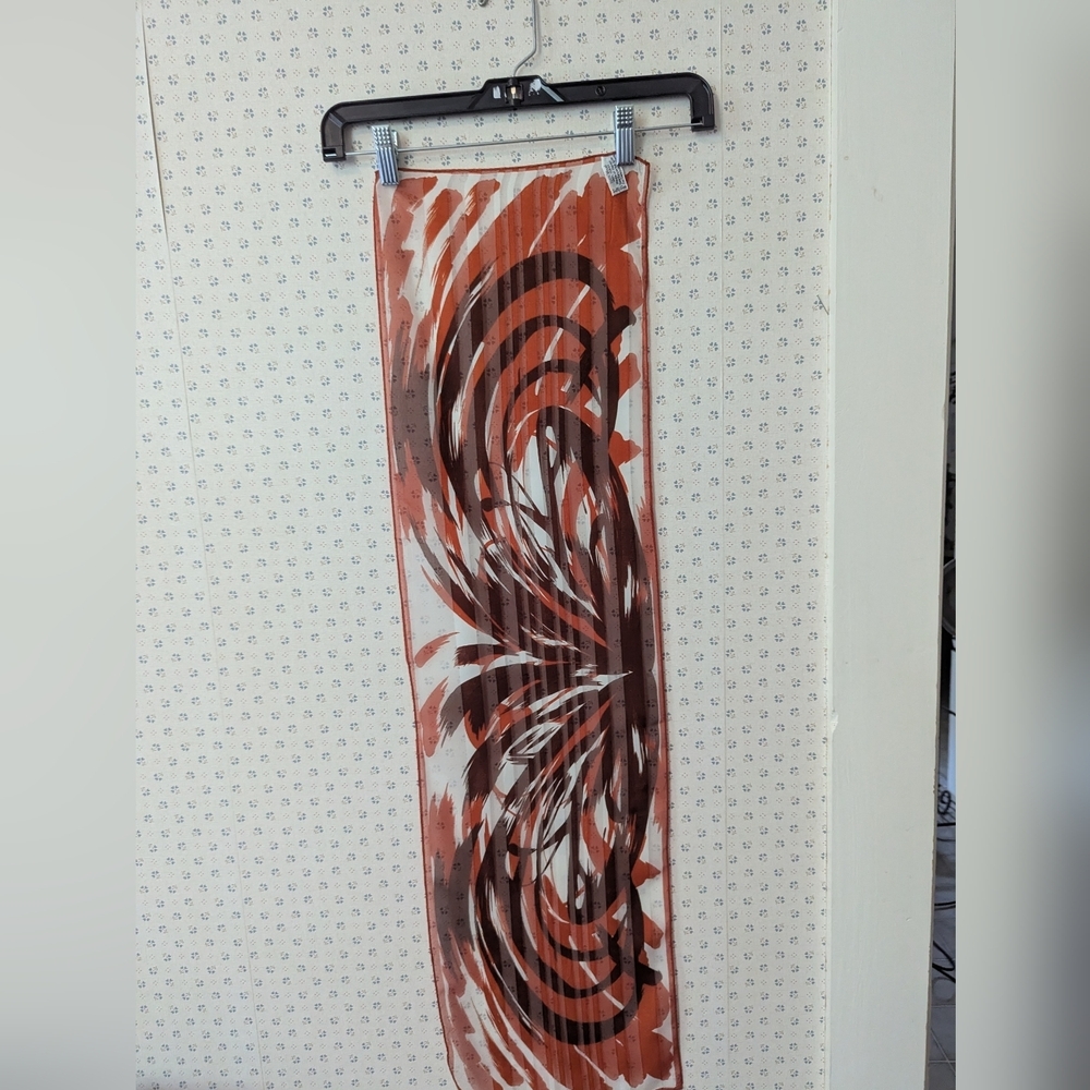 Sally Gee Vintage Scarf Japan Vinal Abstract Design Brown White Oramge Rectangle